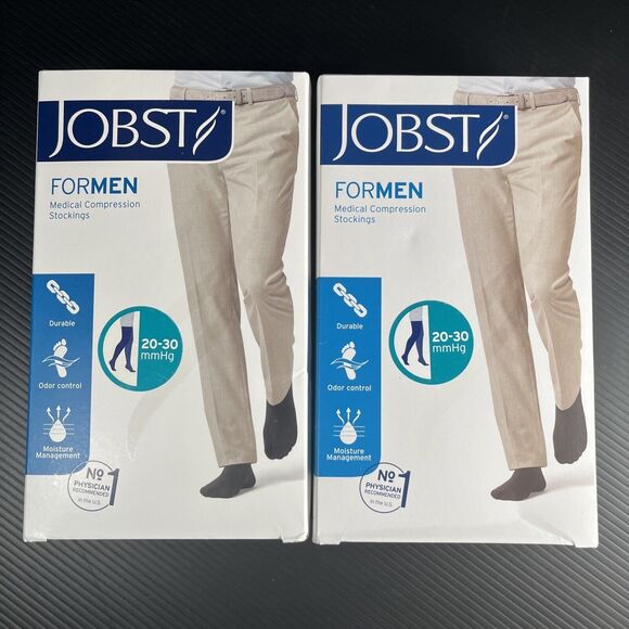 2 Pr Jobst 115408 Mens Black 20-30 mmHg Small Thigh CT Compression Stockings NEW - Picture 1 of 5